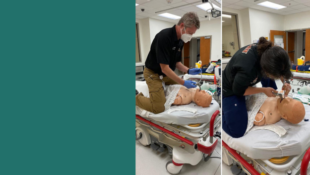 Dr. Emily Rozin and Dr. John Hoyle Practice the Ice Axe Intubation Method in the WMed Simulation Center