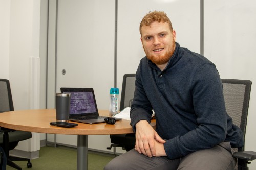 First-year medical student Lucas Bezerra studies in a private study room on WMed’s campus. Although most classes are virtual, students are allowed to come on to campus to study.