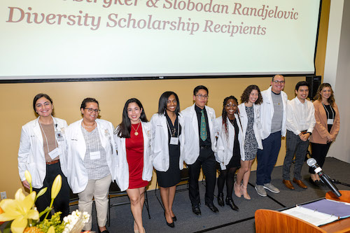 Recipients of the diversity scholarship sponsored by Jon L. Stryker and Slobodon Randjelovic were honored at a donor appreciation luncheon in November at WMed.