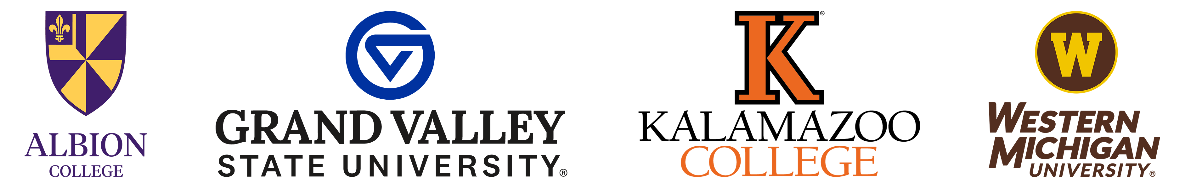 WMed Preferred Relationship Institution Banner with Albion College, Grand Valley State University, Kalamazoo College, and Western Michigan University Logos