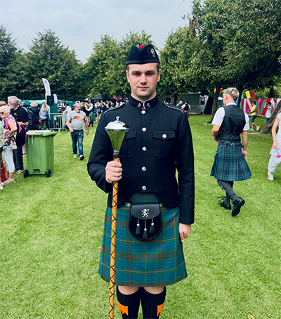 M2 Jackson Goudreau at the World Drum Major Championships in Scotland, August 2025