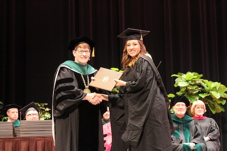 WMed Dean Dr. Paula Termuhlen and Raven Riordan