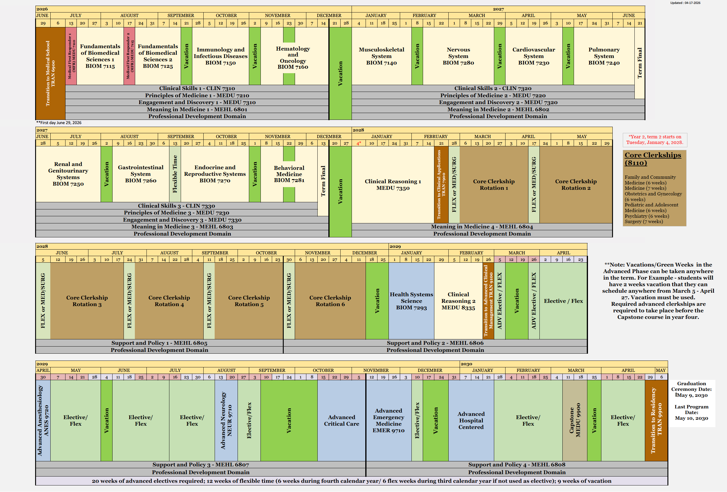 WMed MD Class of 2030 Curriculum Calendar - Updated 04-17-2026