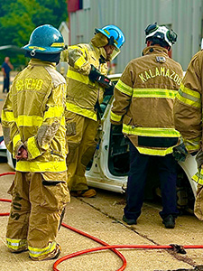 WMed Emergency Medicine residents and fellows practice vehicle rescue and extrication techniques during annual EMS Day
